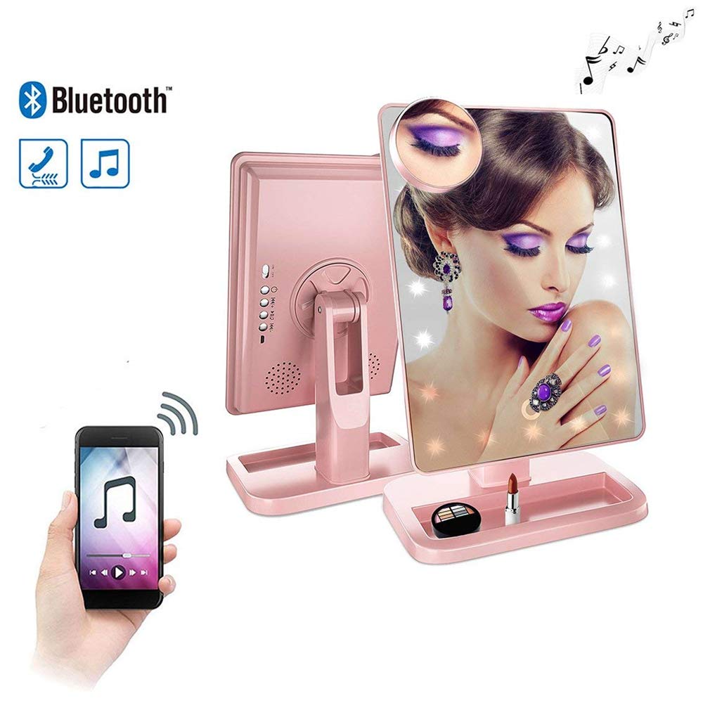 Rechargeable Touch LED Makeup Mirror – 10× Magnifier & Bluetooth Music Speaker